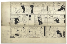 Chic Young Hand-Drawn Blondie Sunday Comic Strip From 1936 -- The Family Tries to Get Out of the House on Time